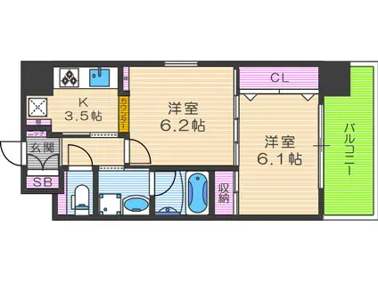 ラグレース福島(1DK/4階)の間取り写真