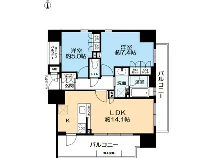 ワコーレ神戸トアプレミアム(2LDK/3階)の間取り写真