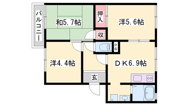 ガーデンハイツ緑ヶ丘E(3DK/2階)の間取り写真