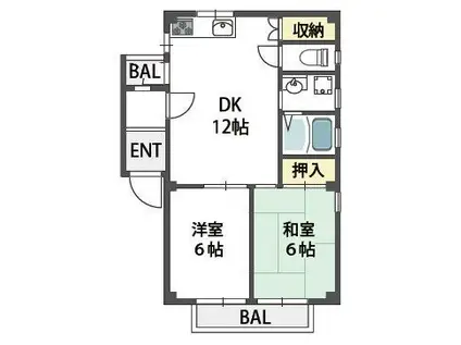 パセオ摂津II(2LDK/1階)の間取り写真