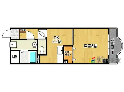 クンプリル(1DK/2階)の間取り写真