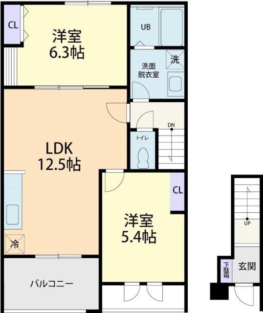 GRANDE ALBERO A(2LDK/2階)の間取り写真