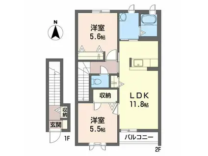 グレイスコート(2LDK/2階)の間取り写真