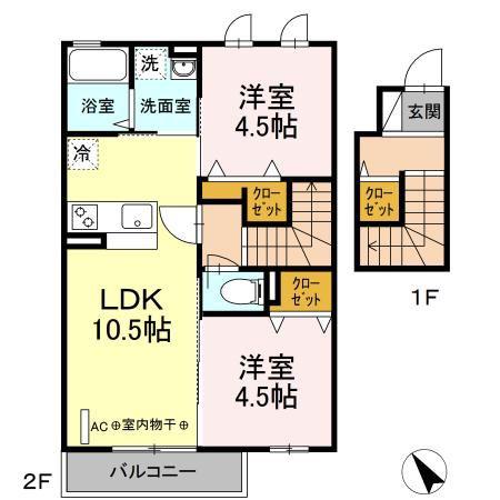 グランモア柳川(2LDK/2階)の間取り写真