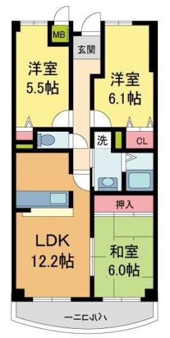 ウエストヒルズI(3LDK/4階)の間取り写真