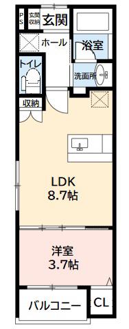 PRELUDE岡崎公園(1LDK/3階)の間取り写真