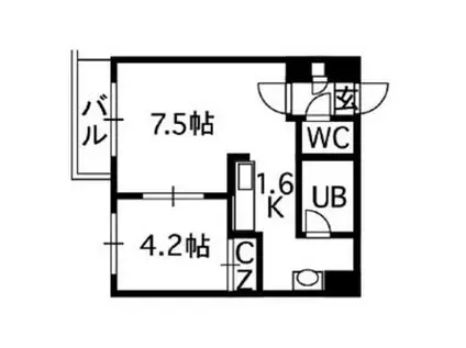 カサブランカ参番館(1LDK/4階)の間取り写真