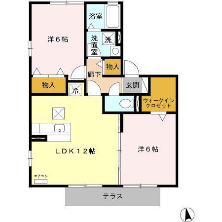 アークビレッジD(2LDK/1階)の間取り写真