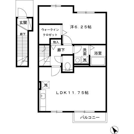 レセンテスパシオA(1LDK/2階)の間取り写真