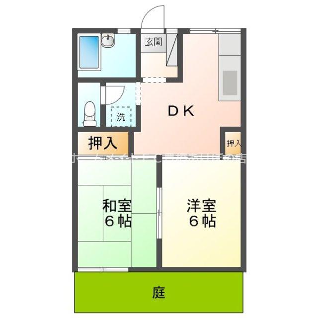ハラマキハイツB棟(2DK/1階)の間取り写真
