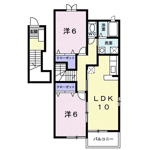 ペルシュワールデゥーB(2LDK/2階)の間取り写真