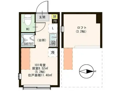 ハーモニーテラス東新小岩(ワンルーム/1階)の間取り写真