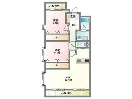 プレジール(2LDK/3階)の間取り写真