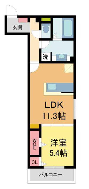 ル トレフル(1LDK/3階)の間取り写真