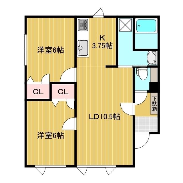 ルクソール(2LDK/2階)の間取り写真