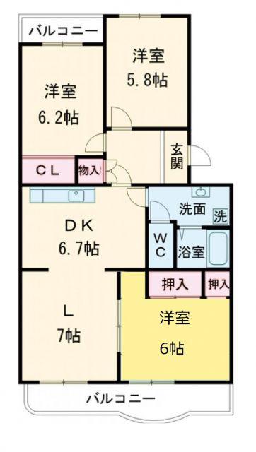 サニーコート住吉 A棟(3LDK/1階)の間取り写真