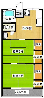 シティハイム第一ハイマート(2DK/2階)の間取り写真