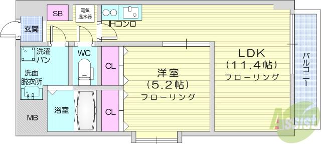 パークサイドレジデンス榴岡(1LDK/9階)の間取り写真