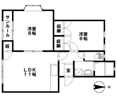 アローニアクボ A棟(2LDK/1階)の間取り写真