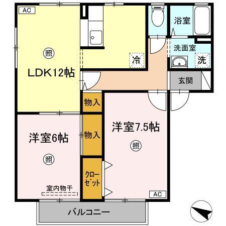 フレマリール高須B棟(2LDK/1階)の間取り写真