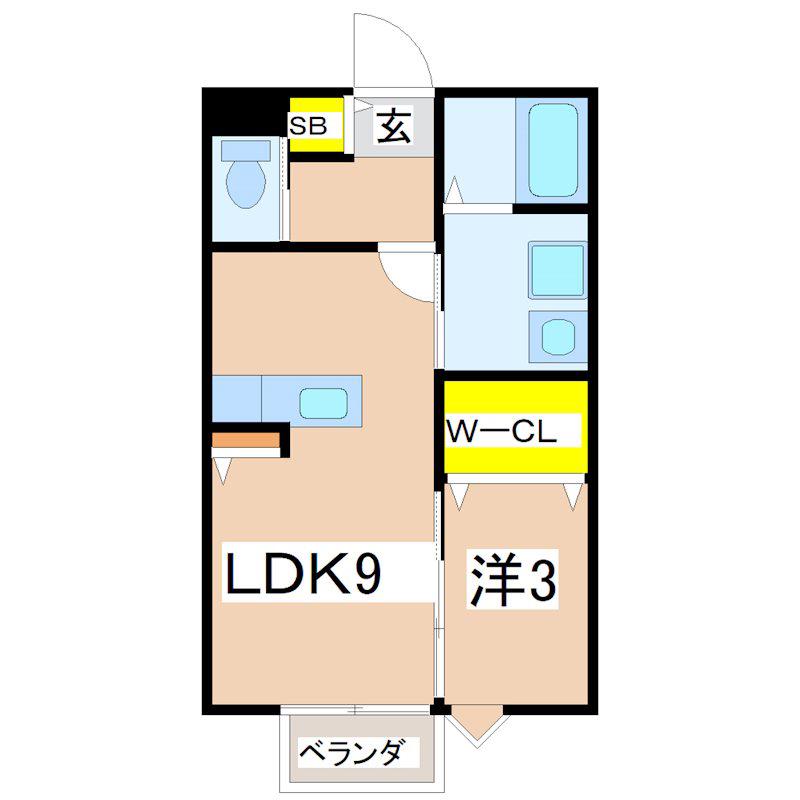 アミスタI(1LDK/2階)の間取り写真