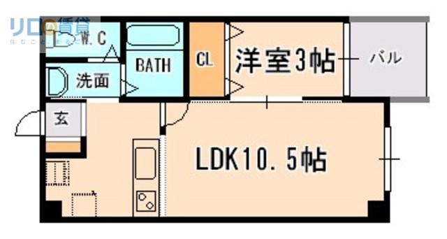 アザリア山本駅前(1LDK/2階)の間取り写真