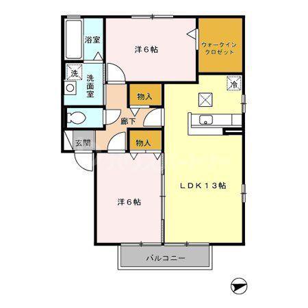 グリーンスクエアD(2LDK/2階)の間取り写真