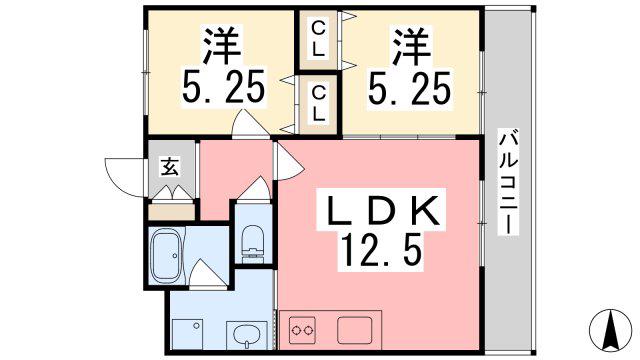 シャトー御立(2LDK/2階)の間取り写真