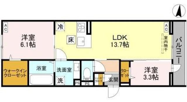 D-ROOM南越谷3丁目PJ V(2LDK/1階)の間取り写真