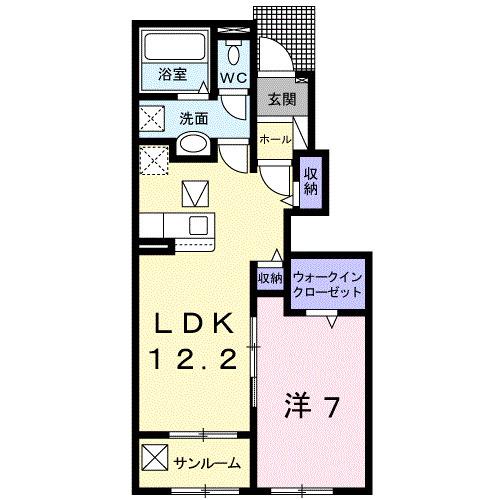 ピオニール紀の川II(1LDK/1階)の間取り写真