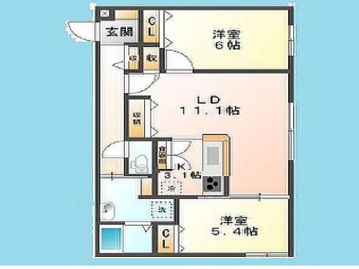 CHOU CHOU 新琴似(2LDK/2階)の間取り写真