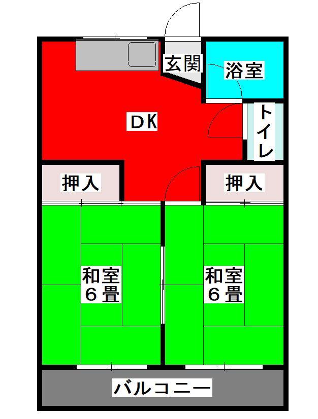 上水前寺Kビル(2DK/2階)の間取り写真