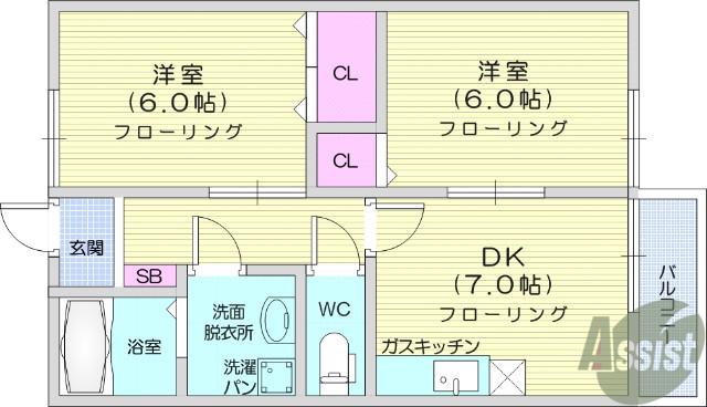 フィオーレA(2DK/2階)の間取り写真