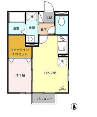 ルーチェフィオーレほうえ(1DK/2階)の間取り写真