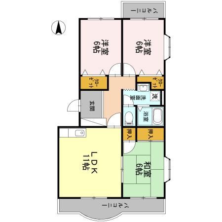 葵マンション(3LDK/1階)の間取り写真