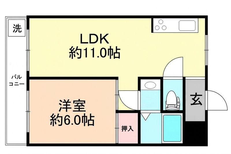 ベルエアー武庫之荘(1LDK/1階)の間取り写真