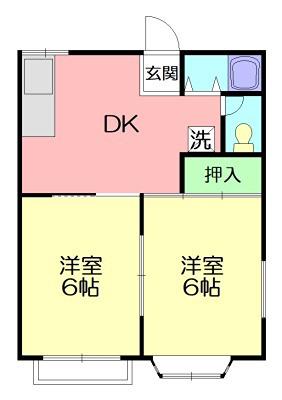 サンファーストB(2DK/1階)の間取り写真