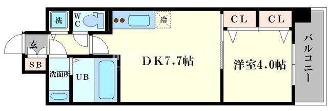 グランカーサ難波元町(1DK/2階)の間取り写真