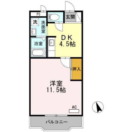 エキスパートヴィラ(1DK/4階)の間取り写真