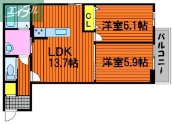 チッタ・デ・雄嶋(2LDK/2階)の間取り写真