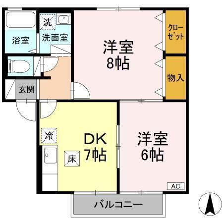 セジュール北内(2DK/1階)の間取り写真