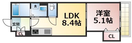 クリエオーレ巽東(1LDK/1階)の間取り写真