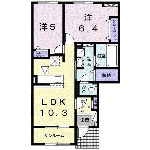 メゾン・ド・ボヌール(2LDK/1階)の間取り写真