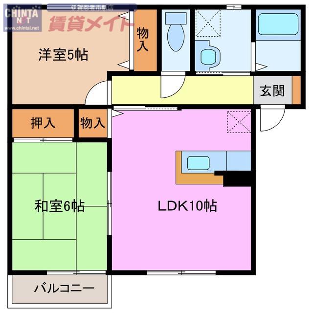 スィートライムB(2LDK/2階)の間取り写真
