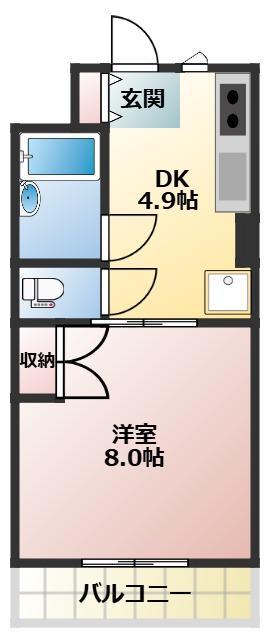 マンションヒバリ(1DK/4階)の間取り写真