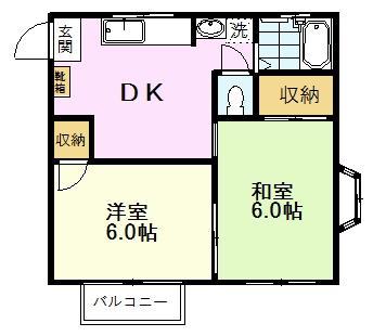 プレイス324A(2DK/2階)の間取り写真