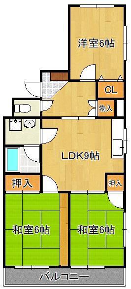 サンコスモス京良城(3LDK/4階)の間取り写真