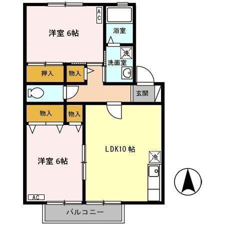 セジュール・ベルリラ AB(2LDK/1階)の間取り写真