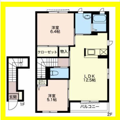 イマジュール(2LDK/2階)の間取り写真
