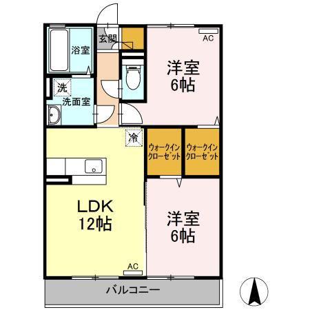 セレッソ花楯88(2LDK/1階)の間取り写真